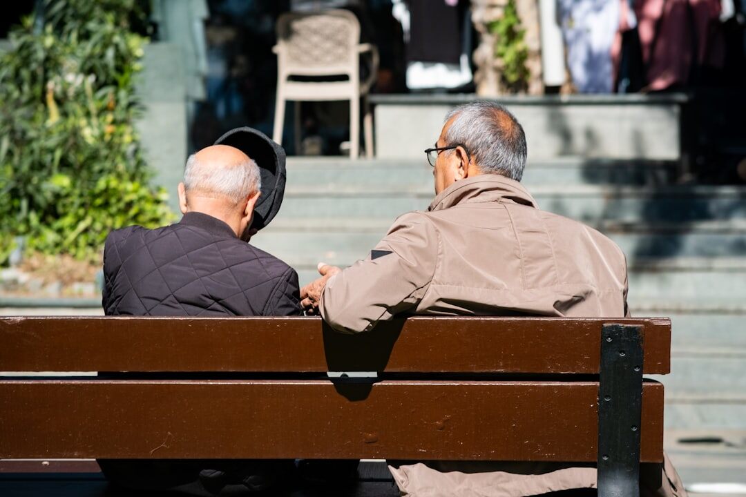 elderly friends chatting