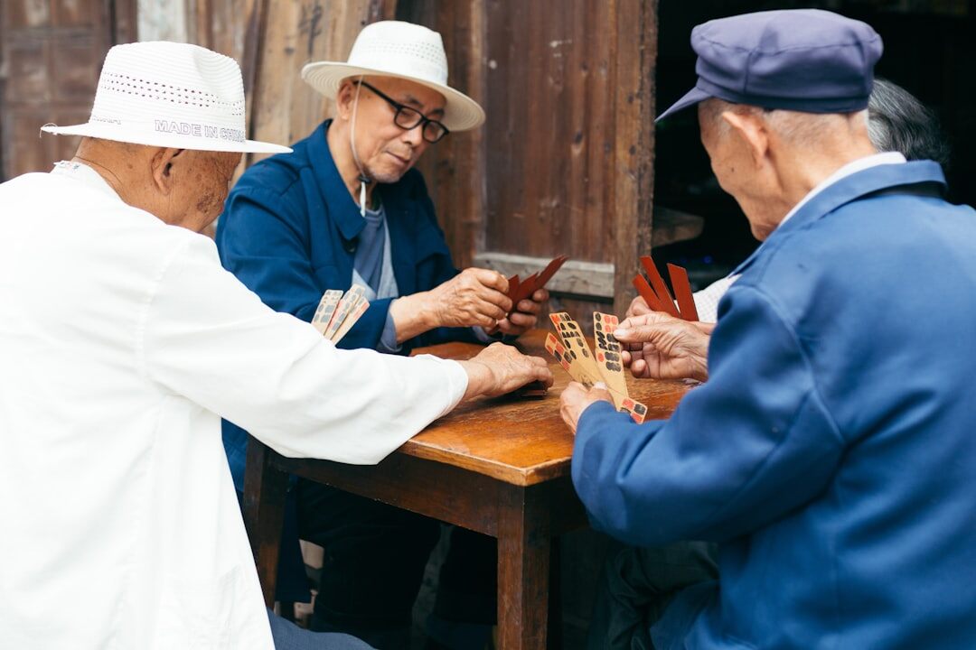 senior group playing board games