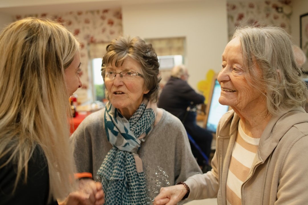 elderly friends chatting